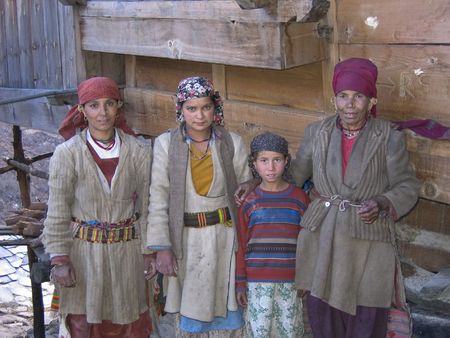 Himalaya Mountains, India - March 21, 2009: Group of women and children from a remote mountain village in the Himalaya Mountains of India のeditorial素材