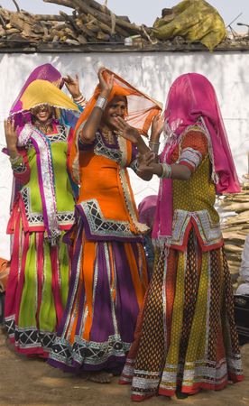 Jaipur, India - March 9, 2009: Beautiful tribal dancers in colorful costume performing in Jaipur, Rajasthan, Indiaのeditorial素材