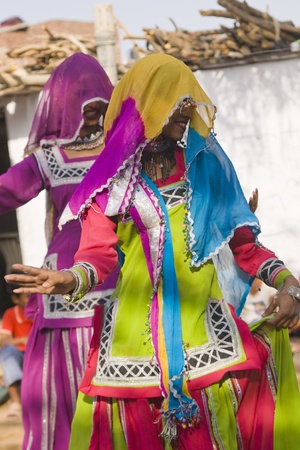 Jaipur, India - March 9, 2009: Tribal dancers in colorful costume performing in Jaipur, Rajasthan, Indiaのeditorial素材
