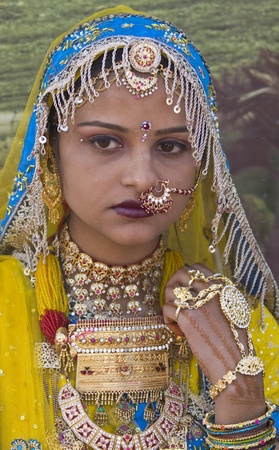 Jaisalmer, Rajasthan, India - January 31, 2007: Teenager in traditional costume at the annual Desert Festival in Jaisalmer, Rajasthan, Indiaのeditorial素材