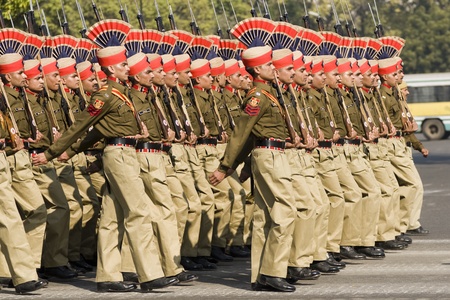 Delhi, India - January 23, 2008: Soldiers of the Indian Army marching down the Raj Path in preparation for the Republic Day Paradeのeditorial素材