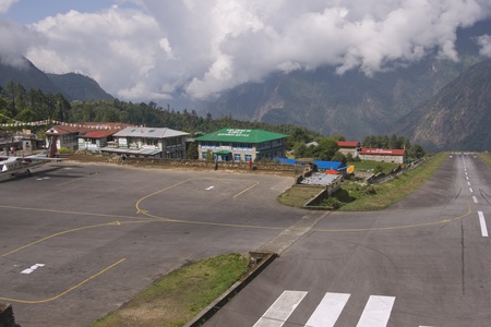 Lukla, Nepal - May 9, 2010: Small airfield at Lukla in the Nepalese Himalayasのeditorial素材