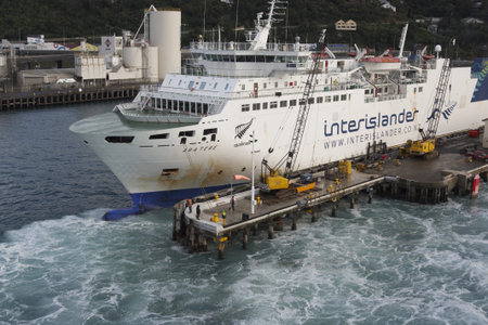 Welington, New Zealand - 30 June, 2008: Ferry alongside in Wellington Harbour, New Zealand. The...