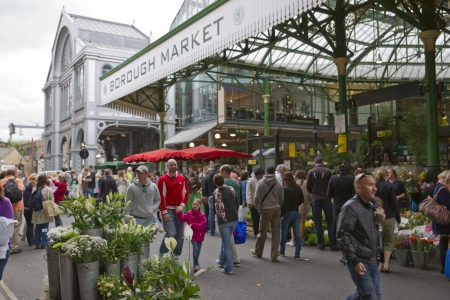 London, United Kingdom - May 14, 2011: Crowds of people at the historic Borough Market in Southwark, London, England.のeditorial素材
