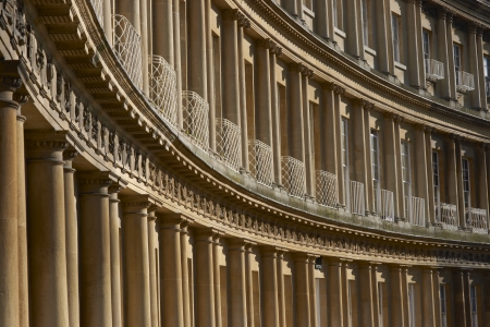 Bath, United Kingdom - February 26, 2011: Curved terrace of Georgian Town houses in The Circus, Bath, Englandのeditorial素材