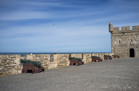Fortifications guarding the historic fishing port of Essaouira in Morocco のeditorial素材