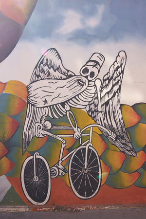 Valparaiso, Chile - May 13, 2014  Colourful murals decorating a street in the world heritage city of Valparaiso in Chileのeditorial素材