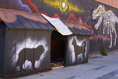 Valparaiso, Chile - April 16, 2015: Communal kennels for some of the many street dogs that live in the historic port city of Valparaiso, Chile.のeditorial素材