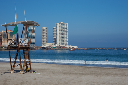 Iquique, Chile - July 7, 2015:  Lifeguard lookout on Cavancha Beach in Iquique, northern Chile.のeditorial素材