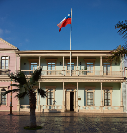 Historic buildings lining Baquedano Street in the coastal city of Iquique in northern Chile, Most of the buildings date back over 100 years to the period when the city grew rich from nitrate mining in the Atacama Desert.のeditorial素材