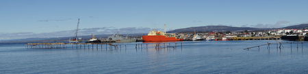 Historic waterfront of Punta Arenas running along the Magellan Strait in Patagonia, Chileの写真素材