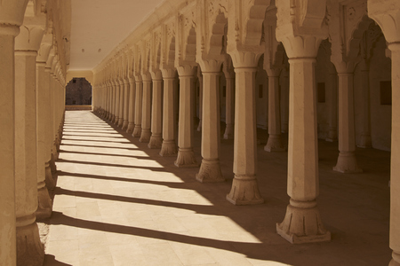 Pillared Hall inside the historic Nagaur Fort and Palace complex in Rajasthan, India. Buildings date from 16th -18th centuries.のeditorial素材