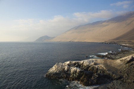 White guano covered cliffs along the Pacific coast of northern Chile.の写真素材
