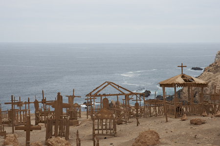 Pisagua, Tarapaca Region, Chile - August 30, 2017: Historic cemetery from the era of nitrate mining in the Atacama Desert, at Pisagua on the coast of northern Chileのeditorial素材