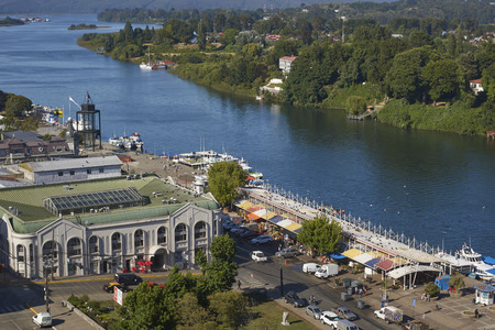 Valdivia, Los Largos, Chile - January 29, 2018:  Waterfront of Valdivia along the Calle-Calle River in the Lake District of southern Chile.のeditorial素材
