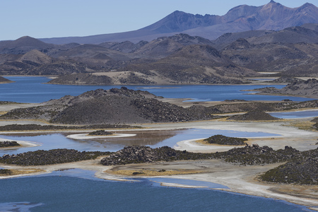 Lagunas de Cotacani in Lauca National Park high on the Altiplano of northern Chile.の写真素材