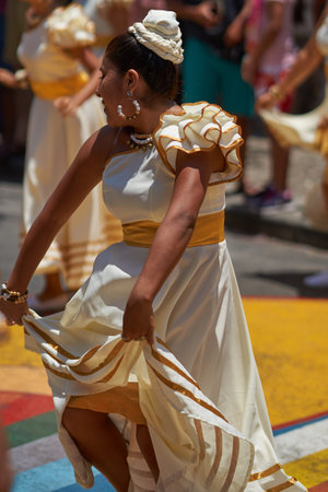 ARICA, CHILE - FEBRUARY 11, 2017: Group of dancers of Africa descent (Afrodescendiente) performing...