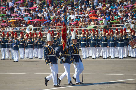 SANTIAGO, CHILE - SEPTEMBER 19, 2016: Members of the Chilean Army march past during the annual military parade as part of the Fiestas Patrias commemorations in Santiago, Chile.のeditorial素材