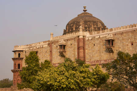DELHI, INDIA - JANUARY 7, 2009: Historic mosque (Qal'a-i-Kuhna) inside the historic fort of Purana Qila in Delhi India. 16th Century AD.のeditorial素材