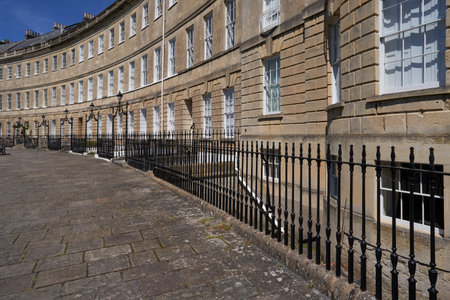 Bath, Somerset, United Kingdom - June 4, 2021: Historic crescent in the UNESCO World Heritage City of Bath in Somerset, United Kingdom. Georgian Architecture.のeditorial素材