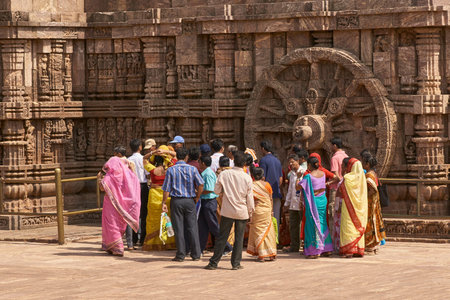 Konark, Orissa, India - May 13, 2008: Local tourists at the ancient Surya Hindu Temple at Konark...
