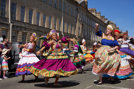 Bath, England, United Kingdom - 9 July 2022: Dancers in ornate costumes performing at the annual...