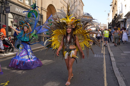 Bath, England, United Kingdom - 9 July 2022: Dancers in ornate costumes performing at the annual...
