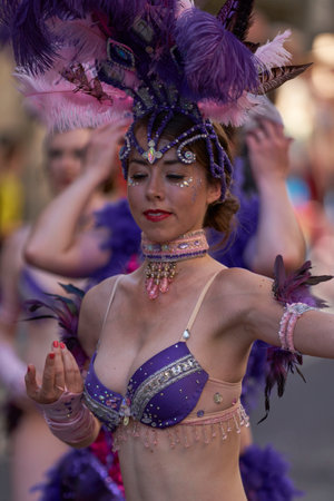 Bath, England, United Kingdom - 9 July 2022: Dancers in ornate costumes performing at the annual carnival as it progresses through the streets of the historic city of Bath in Somerのeditorial素材