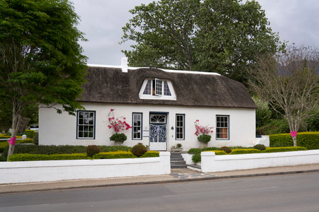 Swellendam, South Africa - 17 November 2022: Historic buildings in the Cape Dutch style of architecture in the town of Swellendam, Western Cape, South Africaのeditorial素材