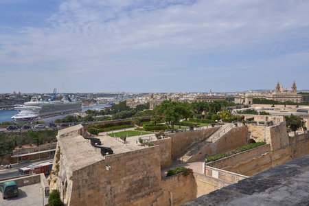 Valetta, Malta - June 8, 2023: Historic fortified walls protecting the city of Valetta in Maltaのeditorial素材