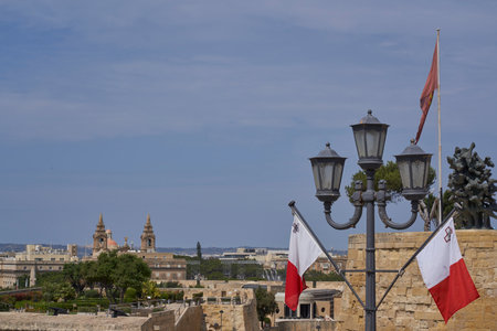 Valetta, Malta - June 8, 2023: Historic fortified walls protecting the city of Valetta in Maltaのeditorial素材