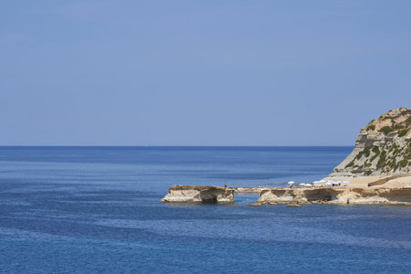 Marsalforn, Gozo, Malta - June 9, 2023: Scenic bay of the coastal resort of Marsalforn on the island of Gozo in Maltaのeditorial素材