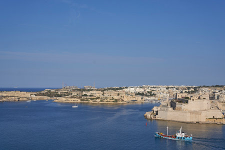 Marsalforn, Gozo, Malta - June 9, 2023: Scenic bay of the coastal resort of Marsalforn on the island of Gozo in Maltaのeditorial素材
