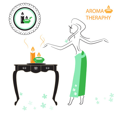 Health And Spa  Girl Enjoying Aromatherapy  Part of Spa icons set のイラスト素材