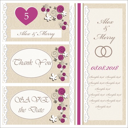Set of wedding invitations and announcements . Part of a set.のイラスト素材