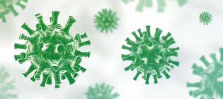 Coronavirus COVID-19 - Floating virus background - 3D Virology and Microbiologyの写真素材