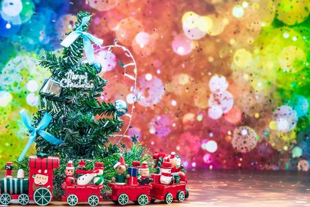 Christmas Holiday Season background with decorations. Merry Christmas New Year collection, gifts and decorative ornaments. Empty copy space for text.の写真素材