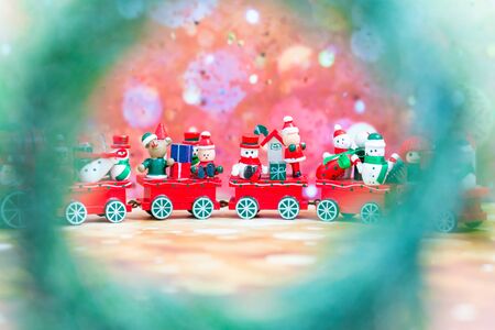 Christmas Holiday Season background with decorations. Merry Christmas New Year collection, gifts and decorative ornaments. Empty copy space for text.の写真素材