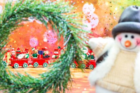 Christmas Holiday Season background with decorations. Merry Christmas New Year collection, gifts and decorative ornaments. Empty copy space for text.の写真素材