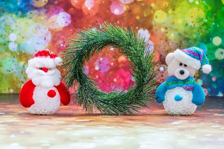 Christmas Holiday Season background with decorations. Merry Christmas New Year collection, gifts and decorative ornaments. Empty copy space for text.の写真素材