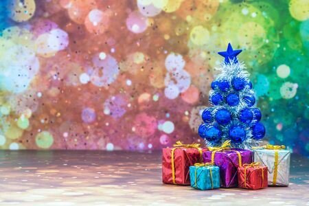 Christmas Holiday Season background with decorations. Merry Christmas New Year collection, gifts and decorative ornaments. Empty copy space for text.の写真素材