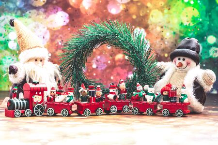 Christmas Holiday Season background with decorations. Merry Christmas New Year collection, gifts and decorative ornaments. Empty copy space for text.の写真素材