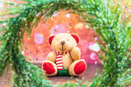 Christmas Holiday Season background with decorations. Merry Christmas New Year collection, gifts and decorative ornaments. Empty copy space for text.の写真素材