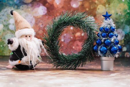 Christmas Holiday Season background with decorations. Merry Christmas New Year collection, gifts and decorative ornaments. Empty copy space for text.の写真素材