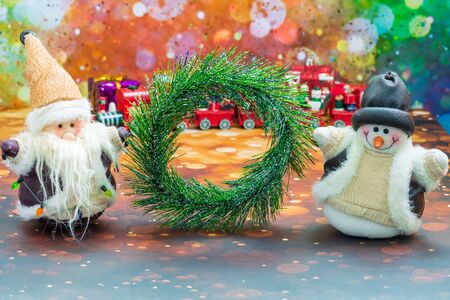 Christmas Holiday Season background with decorations. Merry Christmas New Year collection, gifts and decorative ornaments. Empty copy space for text.の写真素材