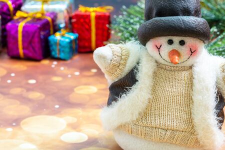 Christmas Holiday Season background with decorations. Merry Christmas New Year collection, gifts and decorative ornaments. Empty copy space for text.の写真素材