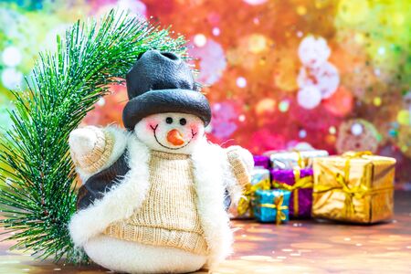 Christmas Holiday Season background with decorations. Merry Christmas New Year collection, gifts and decorative ornaments. Empty copy space for text.の写真素材