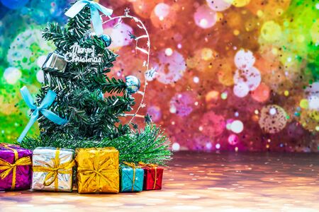 Christmas Holiday Season background with decorations. Merry Christmas New Year collection, gifts and decorative ornaments. Empty copy space for text.の写真素材