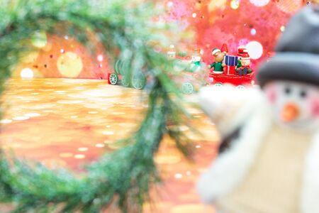Christmas Holiday Season background with decorations. Merry Christmas New Year collection, gifts and decorative ornaments. Empty copy space for text.の写真素材