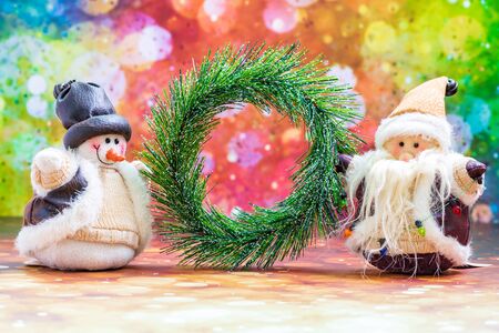 Christmas Holiday Season background with decorations. Merry Christmas New Year collection, gifts and decorative ornaments. Empty copy space for text.の写真素材
